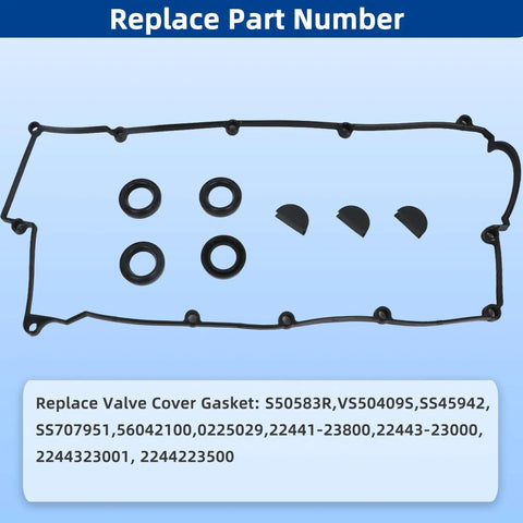 Engine Valve Cover Gasket Set For Hyundai And Kia 2.0L L4 Cars Elantra Tiburon Tucson Soul Spectra Spectra5 Sportage 2003-2012 Easy Install Replacement Kit With O-Rings And Grommets
