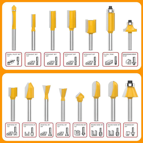 24 Piece Router Bit Set With 1 Quarter Inch Shank Tungsten Carbide Tips For Beginners And Pros Includes Aluminum Storage Case