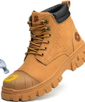Waterproof Steel Toe Work Boots For Men 6 Inch Leather Construction Boots With Non Slip Outsole Safety Boots For Job Sites Indestructible Yet Lightweight Wheat Color Mens Work Shoes US Size 10.5