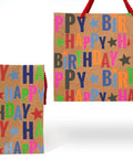 Large Kraft Birthday Gift Bag With Tissue Paper And Card 13 Inch Wide Horizontal Gift Tote With Colorful Happy Birthday Stars Design