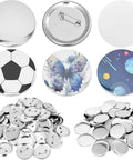 50mm Button Maker Kit 300 Pcs Round Badges Set With Metal Covers Pin Backs And Clear Film Sheets Compatible With 58mm Button Press Machines For Crafts DIY Project, showing various badge designs and component pieces.