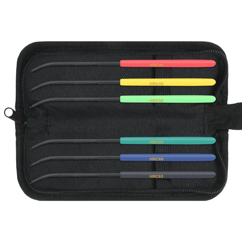 Six Piece 7.1 Inch Hardness Tester Checker File Set HRC40 Through HRC65 With Color Coded Handles And Oxford Cloth Storage Bag