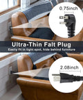 Short Power Extension Cord With Low Profile Wall Head 6 Inch 14AWG SJTW Heavy Duty Cable installed behind a sofa