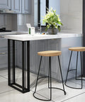 Modern Industrial Heavy Duty Metal Table Legs Built Like A Tank For Office Desk Dining Table Replacement Coffee Table Feet with a glossy white top and black metal legs.