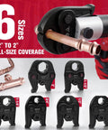 Cordless Copper Pipe Press Tool Kit With Six VUS Jaws For One Half To Two Inch Fittings, 32 kN Press Force shown with jaws