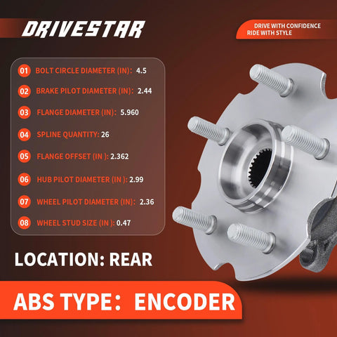Rear Wheel Hub And Bearing Assembly 512374 For Toyota RAV4 2006-2018 4WD AWD Only And Lexus NX200T 2015-2017 with encoder ABS details