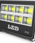 Led Floodlight IP66, 400W Floodlight with yellow LED lights, durable black aluminum body for outdoor use.