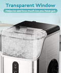 Countertop Nugget Ice Maker With Self Cleaning Function, Sonic Pebble Ice Machine with transparent window showing soft ice inside.