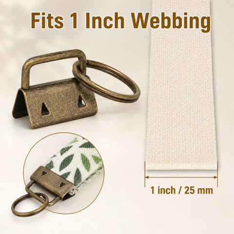 Bronze zinc alloy key fob and ring for 1 inch webbing, part of 45 pack 1 inch key fob hardware with pliers for DIY wristlet keychains.