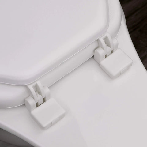 Hinges and closure on the Plush Cushioned Toilet Seat In Desert White For Elongated Bathrooms Soft Vinyl Comfort Upgrade