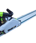 Heavy Duty 39 Inch Aluminum Track Saw Guide Rail Slick Sliding Design For Clean Cuts Like Butter Works With Makita Xps Sp6000j And Festool Routers showing close-up of plunge saw mounted on rail.