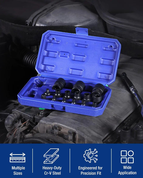 Heavy Hitter E Torx Socket Set With Quick Change Adapter Kit 1 4 3 8 1 2 Inch Drive Sizes Pro Grade Cr V Steel Ratchet Tool open case on engine