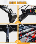 Heavy Duty Skid Steer Loader Attachment Digger Hoe with 12 Inch Bucket and 59 Inch Digging Depth, hydraulic details on mini machine