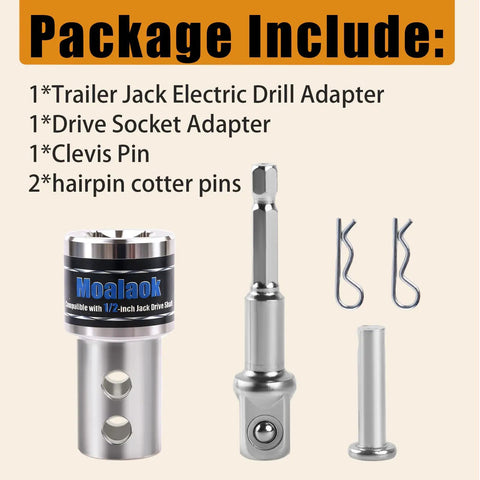 Built Tough Heavy Duty Stainless Steel Trailer Jack Crank Handle Power Drill Adapter With Half Inch Socket Bit assembly components