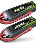 3S 2200mAh 11.1V LiPo Battery With Dean Style T Connector For RC planes, pack of 2, 25C discharge, black soft case