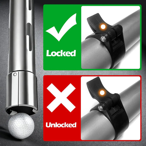 Telescopic Golf Ball Retriever Tube With Adjustable Aluminum Alloy Build Lightweight Ball Picker lock mechanism diagram