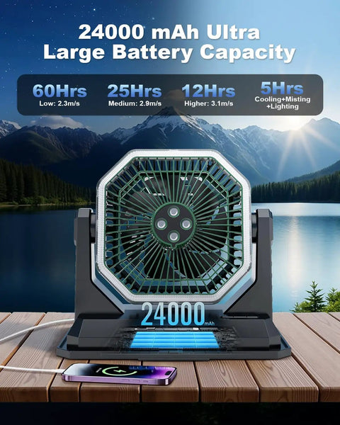 All In One Misting Fan With 24000mAh Battery And 8L Water Tank For Outdoor Cooling While Camping Or On The Worksite