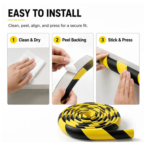 Installation steps for Self Adhesive L Shaped Foam Corner Protector High Density Anti Collision Edge Guard with Yellow Warning