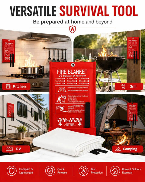 Two Pack Hella Tough Emergency Fire Blanket, 40 Inch Premium Fiberglass Flame Resistant Sheet for kitchen, grill, and RV camping.