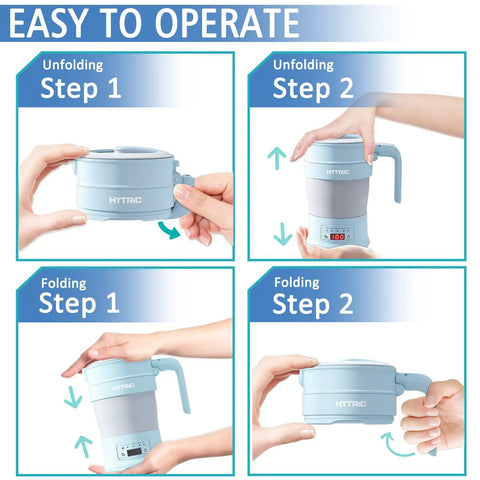 Travel Electric Kettle 700ML Foldable BPA Free Portable Kettle With Keep Warm And Delay Start 110V in use and foldable design