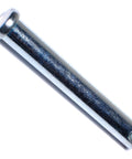 Beefy Seven Sixteenth Inch By Three Inch Single Hole Clevis Pins Zinc Plated Steel Four Pack For Automotive Farm And DIY Projects Heavy Duty Linkage Pins For Secure Pin Locking, angled close-up
