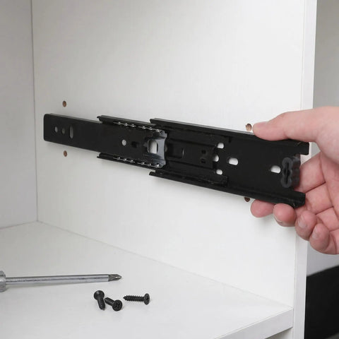 Installing Four-Piece Three-Section Drawer Sliders, Side Mount, Quiet Full-Extension Rails for 5-Inch Kitchen Cabinets