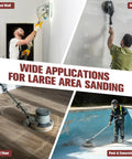 Get Your Tools Ready For Heavy Duty Drywall Sanding These 9 Inch 80 Piece Hook And Loop Sanding Disc Packs Feature Assorted 6 Hole Aluminum Oxide Pads From Coarse To Ultra Fine Grains Perfect For Wall Wood Reno Jobs And Polishing Without Hassles, showing various sanding applications.