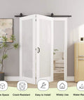52 Inch By 80 Inch Frosted Glass Bifold Barn Door Kit With 64 Inch Track, Preassembled MDF Panels, installed in room