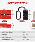 Beefy 175A Quick Connect Battery Plug And Play Kit specifications showing components, dimensions, and features for 12V-36V systems.
