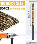 50 Pcs Drywall Rotor Tips 5 32 In Guide Point Cutting Bits M2 HSS Spiral Tools with drill and size dimensions