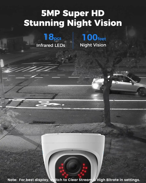 Hardwired Outdoor Security Cam PoE Dome With 5MP HD Night Vision, Smart Human Vehicle Animal Detection, Works With Smart Home