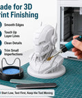 Hand using 18-Piece Pro-Grade 3D Print Finishing Tool Kit With Heat Set Insert Tips And Brass Soldering Iron Tips for smoothing.