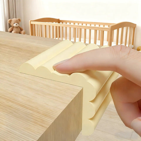 Finger pressing Soft Auto Adhesive Furniture Corner Protector for Edges Baby Proof Corner Guard on table edge for safety.
