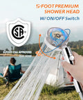 5-foot premium shower head with on/off switch and CSA approved gas hose for Portable Propane Gas Water Heater 7L Tankless