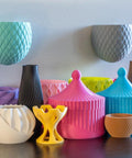 Polymaker Panchroma Matte PLA filament samples: assorted colorful 3D-printed objects on a table
