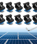 10 Pack Solar Panel End Clamps For Standard Unistrut Aluminum 30mm And 35mm Mounting Brackets With Nuts Bolts Solar Panel Mounting Kit Must Have For Metal Roof Tin Roof Flat Roof Sheet Roof Black with clamps and Allen key shown