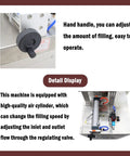 Hand handle detail of Automatic 10 To 100 Ml Paste And Liquid Filling System With Smart Microcomputer Control for easy filling adjustment.