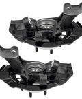 Front 2pc Steering Knuckles And Wheel Bearing Hubs Replacement For 2007 2011 Toyota Camry And 2007 2012 Lexus ES350 Includes Two Steering Knuckles And Wheel Hub Assemblies in black metal, close-up view