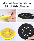 Heavy Duty Beast 5 Inch Hook And Loop Orbital Sander Pad With Eight Dust Holes, showcasing yellow and black design, perfect for dust evacuation.