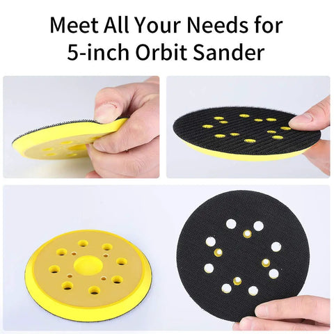 Heavy Duty Beast 5 Inch Hook And Loop Orbital Sander Pad With Eight Dust Holes, showcasing yellow and black design, perfect for dust evacuation.