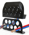 Hadwoer Cable Chase Wire Bracket 10 Pack NM Cable Organizer with 13 Holes showing black iron bracket design and multiple NM cables.