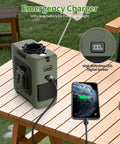 Rechargeable Portable Waist Fan 10000mAh with Five Speed Personal Clip On Belt Neck Fan sitting on a table with phone charging