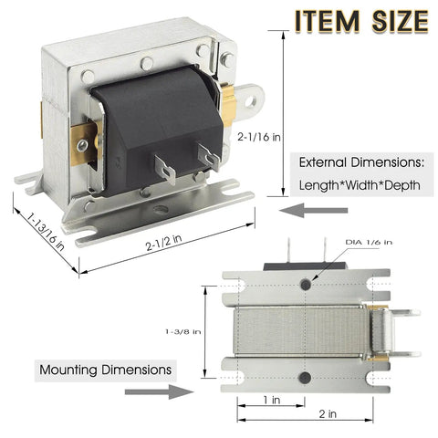 Direct Replacement Laminated Solenoid For Central Boiler Woodmaster Crown Royal Hardy Wood Stove 4X240 with dimensions shown