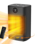 Indoor 1500W PTC Ceramic Space Heater With Remote LED Display showing 70 degree oscillation.