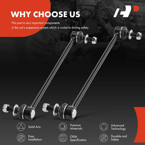 Two Front Sway Bar Link Kit Fits Toyota Lexus Scion Vehicles Including RAV4 Corolla iM Prius Plug In Mirai CT200h HS250h NX300 tC xB iM Beef Up Your Ride With Smoother Handling displayed with installation icons