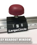 LargeCircle circle-cutting jig with burgundy knob on black base and metal ruler track