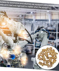 Industrial robot arm in automotive setting with inset of 60-Piece Grease Fitting Assortment Kit With 1/4-28 SAE-LT Copper Threaded Lubrication Nozzles, Includes Straight, 90-Degree, And 45-Degree Fittings For Excavators And Other Heavy Equipment, Replacement Fittings.