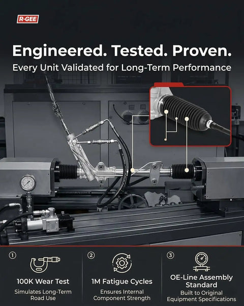 Toyota Tacoma 4WD And 1996-2002 4Runner Power Steering Rack And Pinion Assembly in test setup for durability validation.