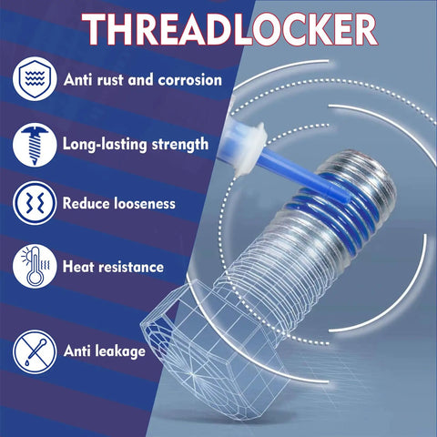 Illustration of Blue And Red Thread Locker Kit For Nuts Bolts And Metal Fasteners, Medium And High Strength, Prevents Loosening