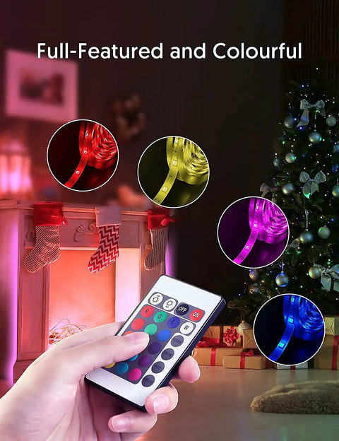 Battery Powered LED Strip Lights Kit 2 Pack 6.56Ft Each With Remote Control near holiday decor, showcasing color options